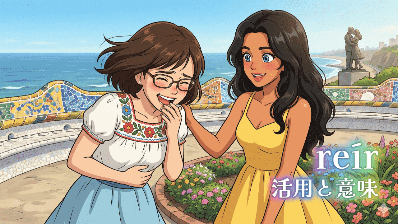 リマのアモール公園で大笑いをしている女性のイラスト